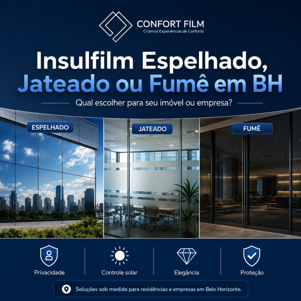 Insulfilm Espelhado, Jateado ou Fumê em BH qual escolher para seu imóvel ou empresa - Confort Film
