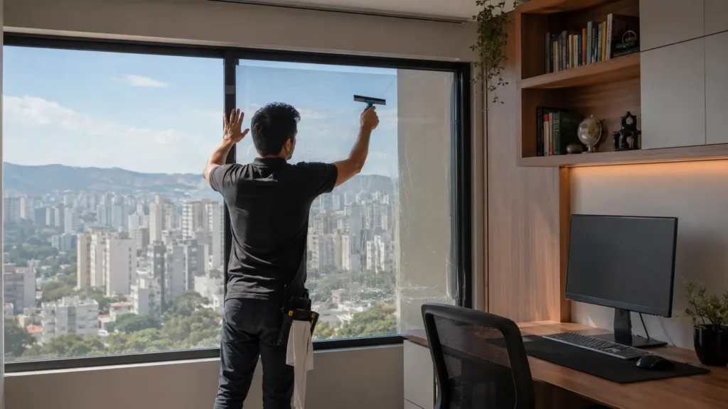 Aplicação de insulfilm em janela de home office em Belo Horizonte
