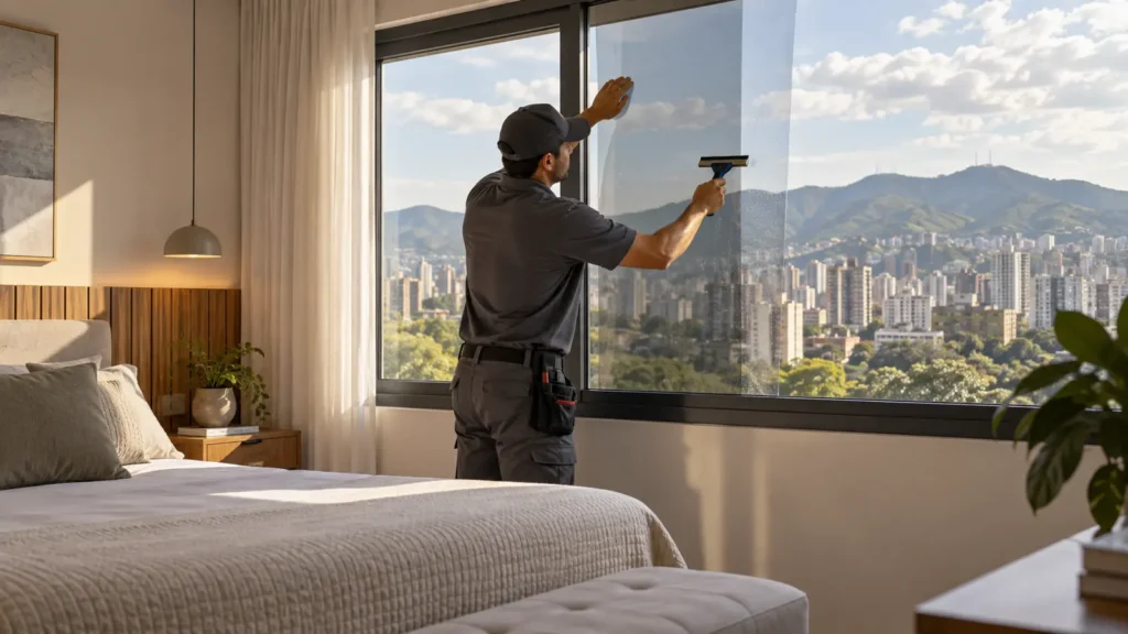 Aplicação de insulfilm em janela de quarto em Belo Horizonte
